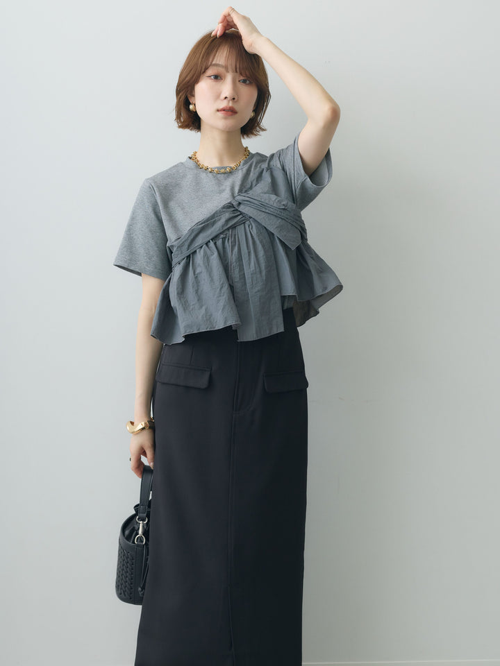 【着回しセット】[SET]ナイロンドッキングツイストTEE +ナイロンドッキングツイストTEE +クレープデシンフラップ付きストレートスカート(3set)