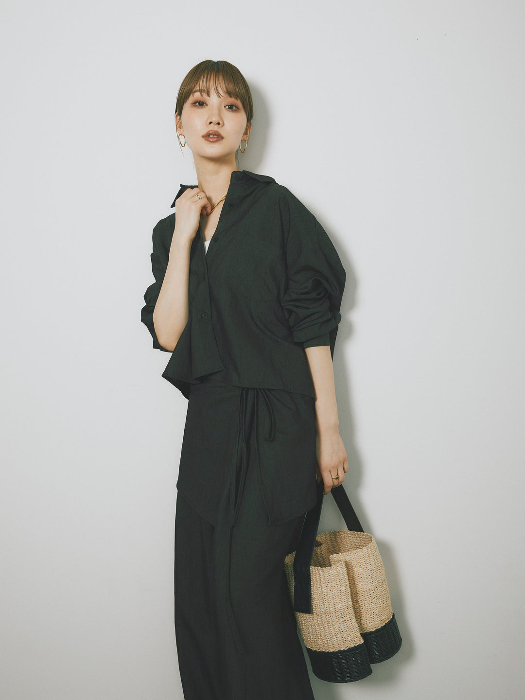 【Allure】[SET]ラップ付テンセルシャツSET UP +ラップ付テンセルシャツSET UP (2set)