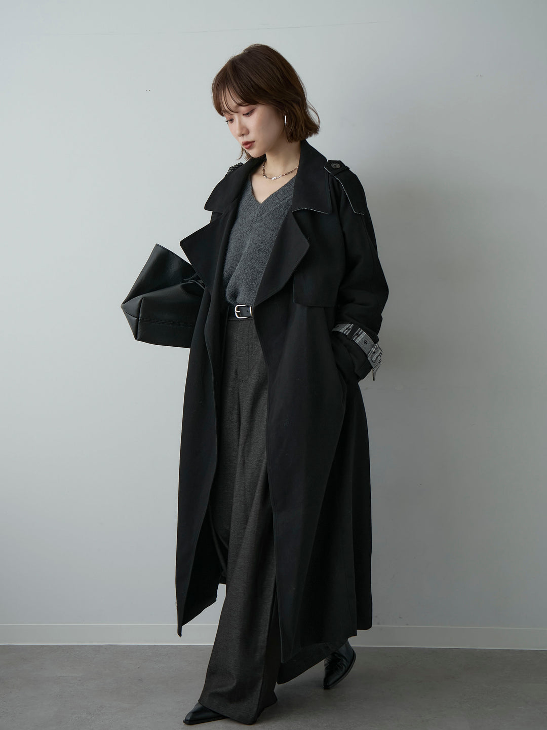 [予約]チェックコンビトレンチコート/black