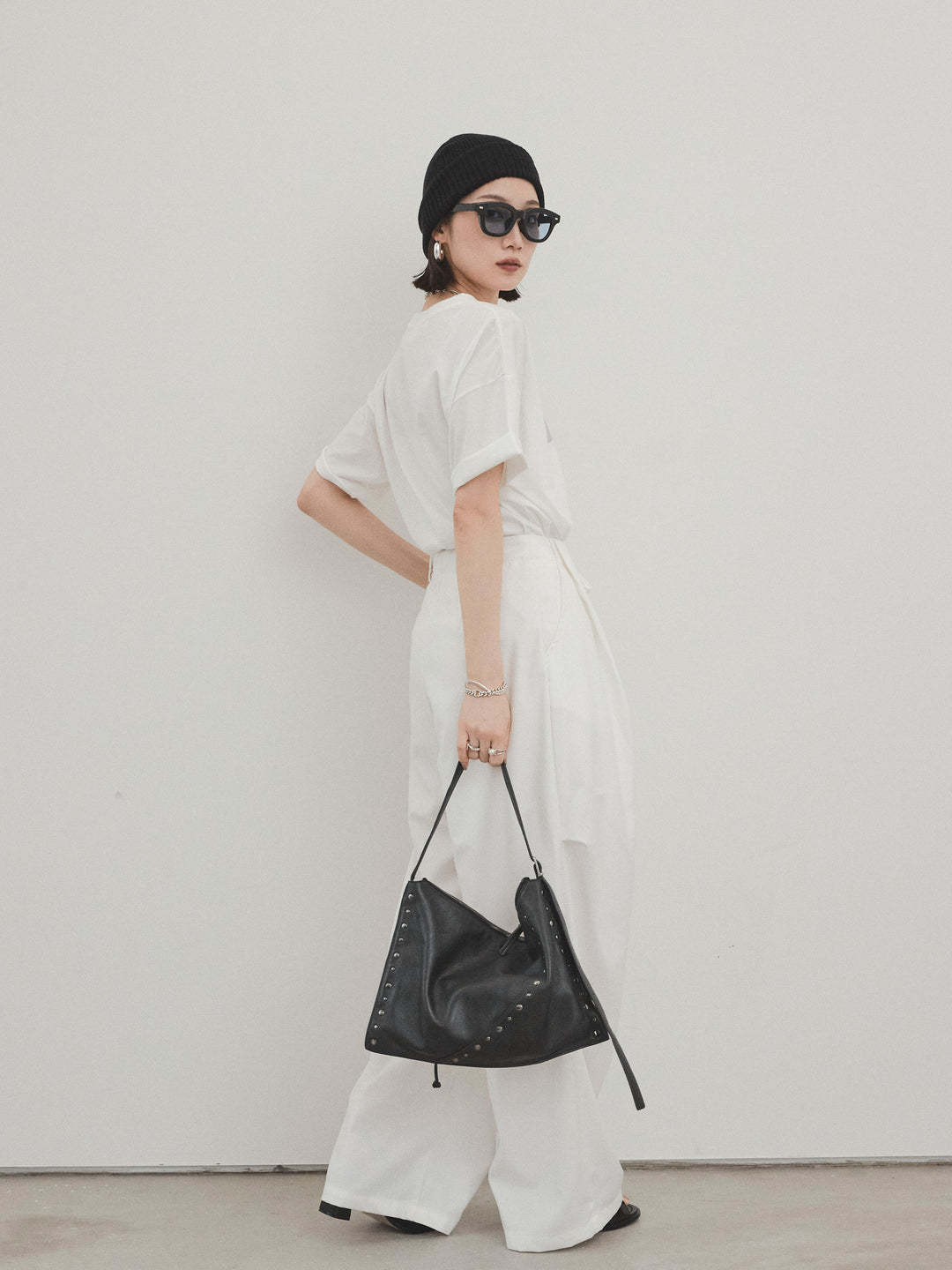[SET]箔プリントドライタッチコットンTEE +デザインループサイドタックパンツ(2set)