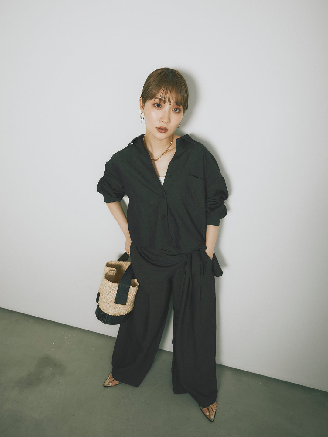 【Allure】[SET]ラップ付テンセルシャツSET UP +ラップ付テンセルシャツSET UP (2set)
