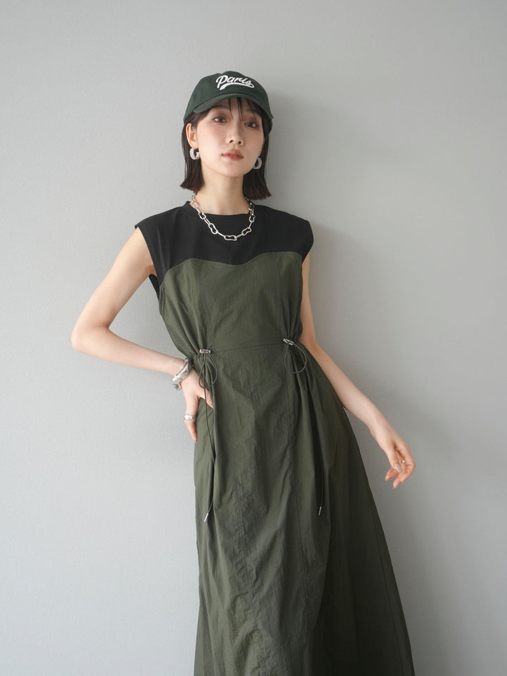 [予約]カットドッキングナイロンワンピース/カーキ