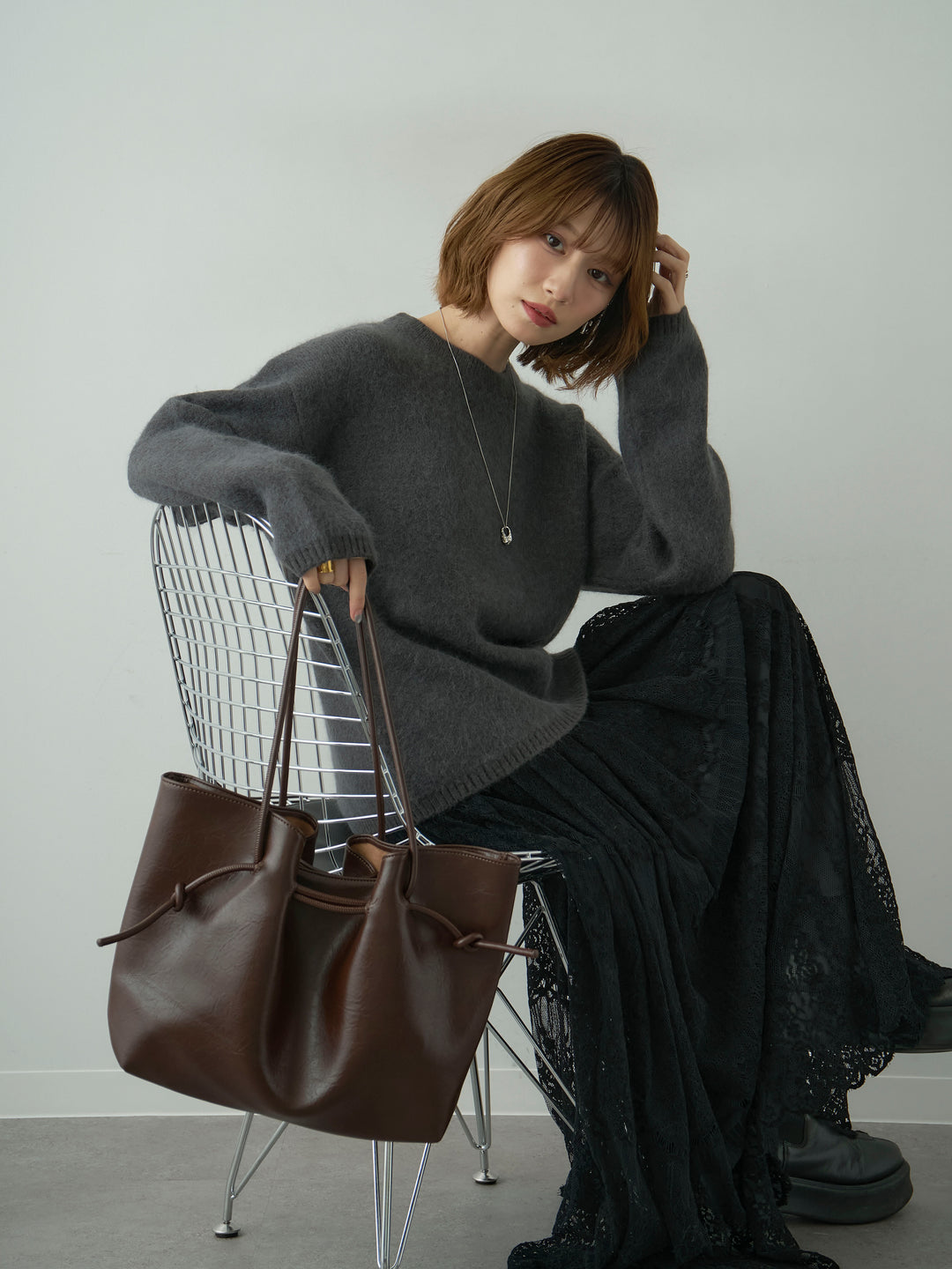 [予約]ソフトシャギークルーネックプルオーバー/darkgray