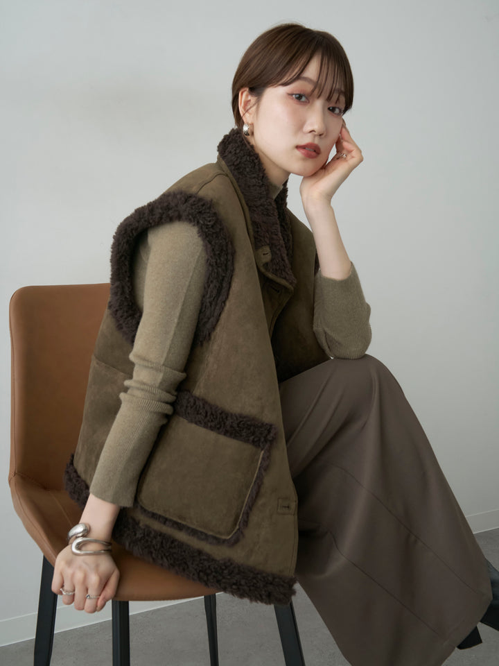 [予約]リバーシブルムートンライクオーバーベスト/khaki