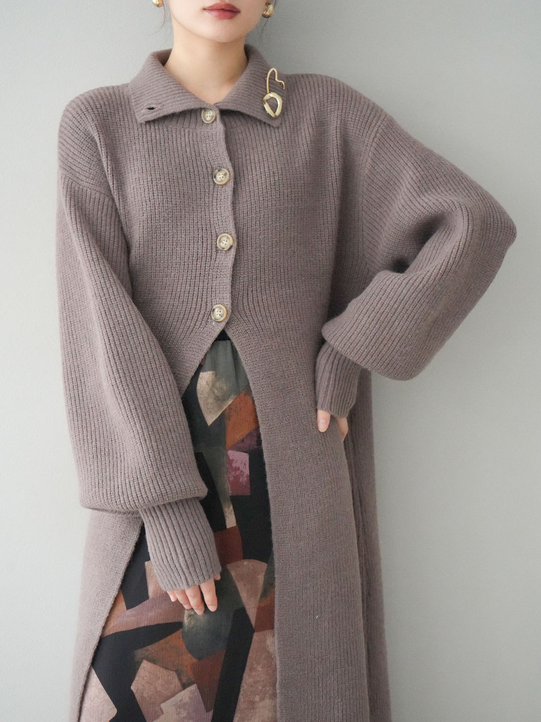 [Pre-order] Long turtleneck knit cardigan/mocha