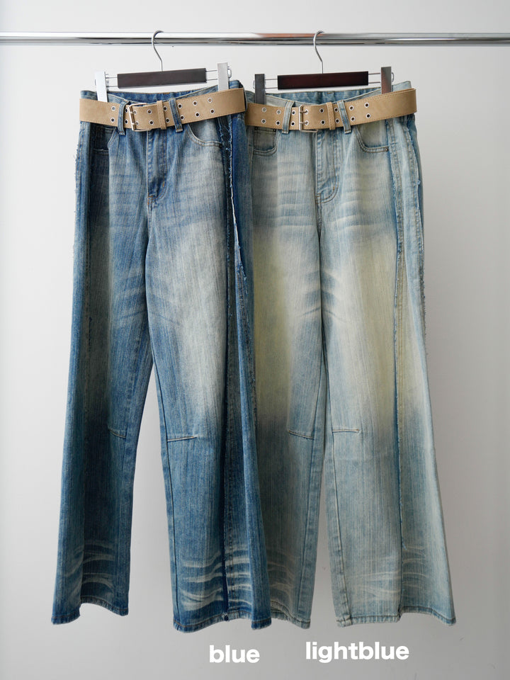 [SET]縦ウォッシュワイドデニムパンツ+縦ウォッシュワイドデニムパンツ(2set)