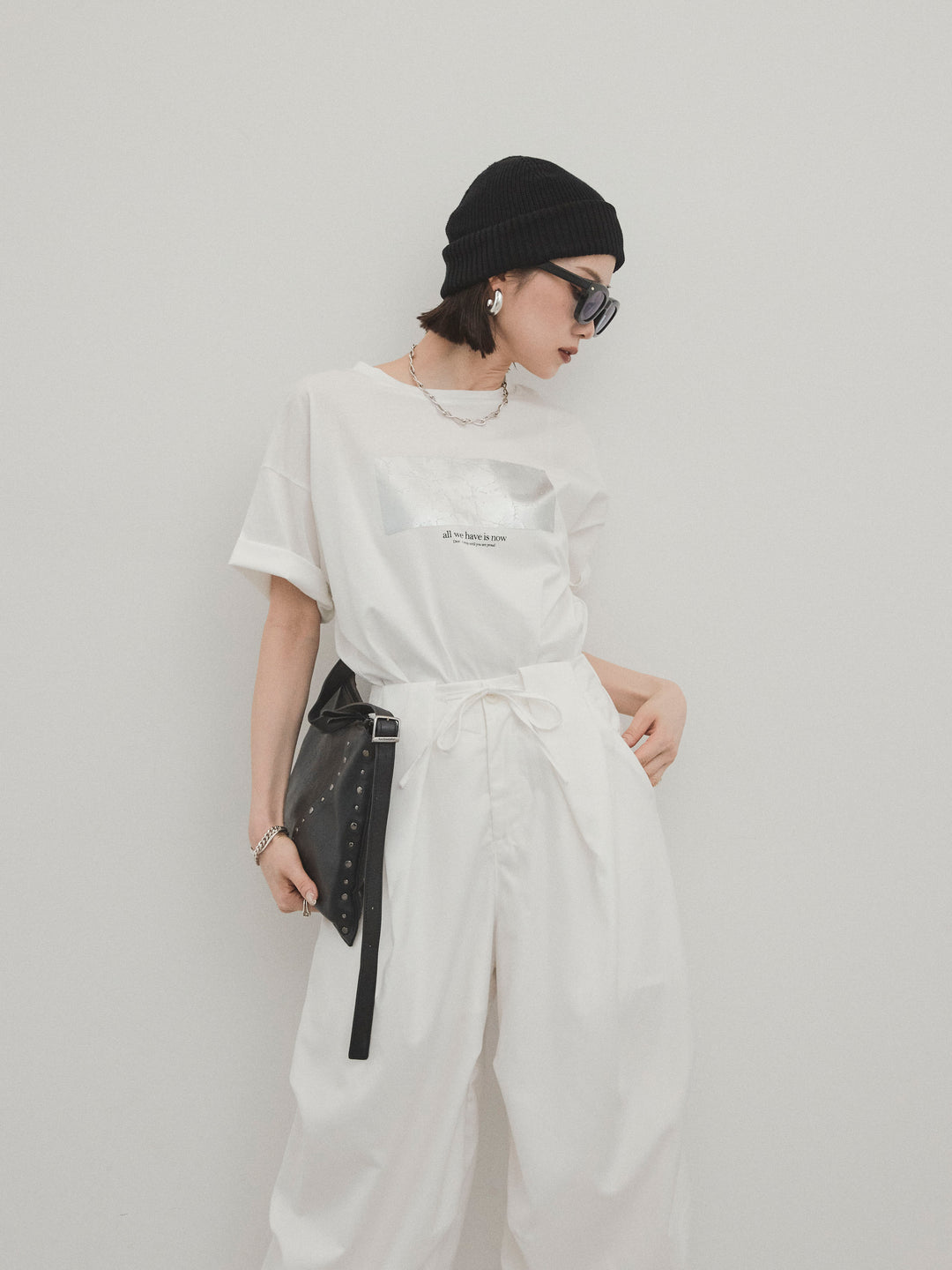 [SET]箔プリントドライタッチコットンTEE +デザインループサイドタックパンツ(2set)