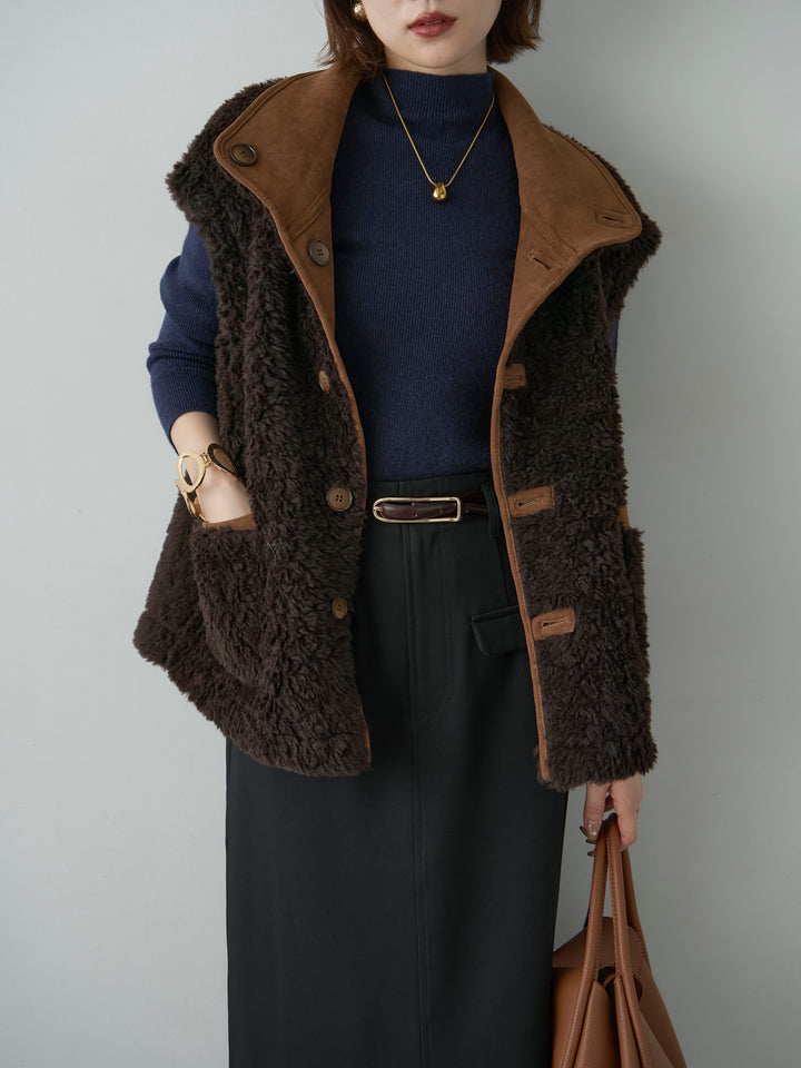 [予約]リバーシブルムートンライクオーバーベスト/brown