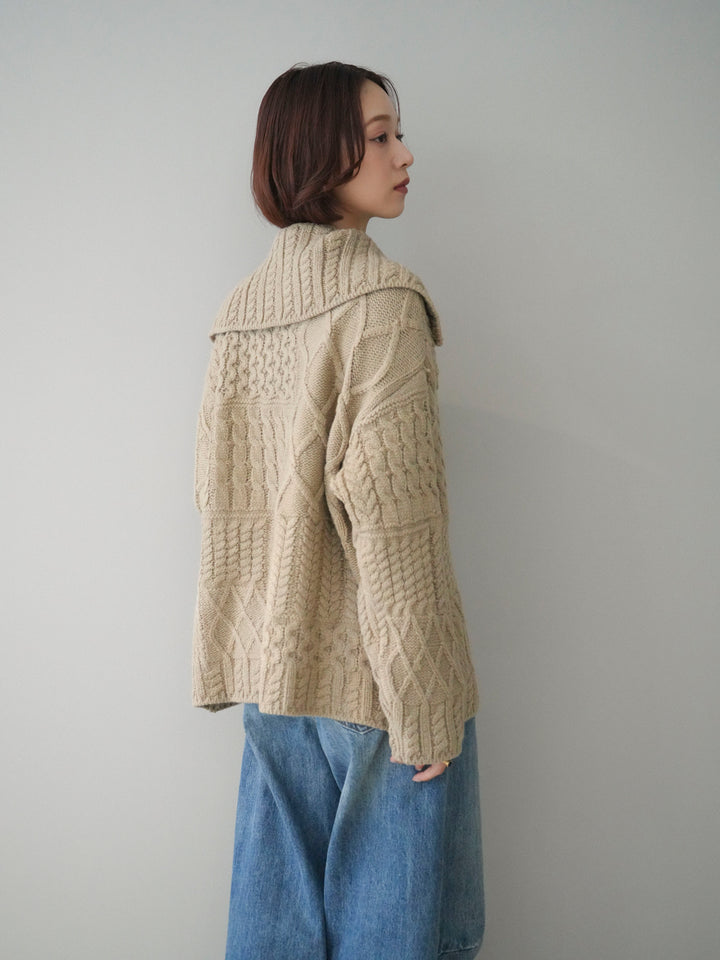 [予約]ケーブル編みデザインニットカーディガン/beige