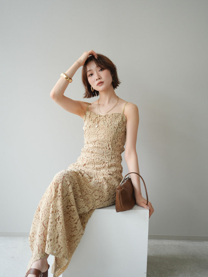 [SET]フルレースキャミ＆IラインスカートSET UP/beige