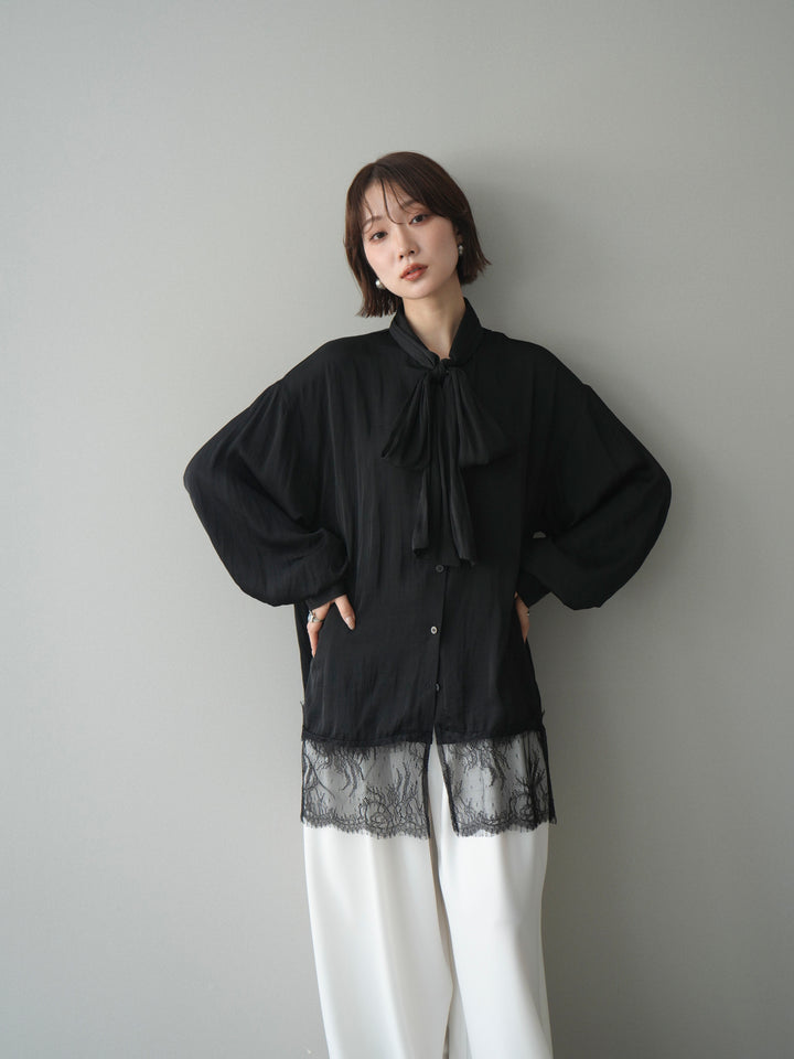 [予約]レースヘムボウタイブラウス/black