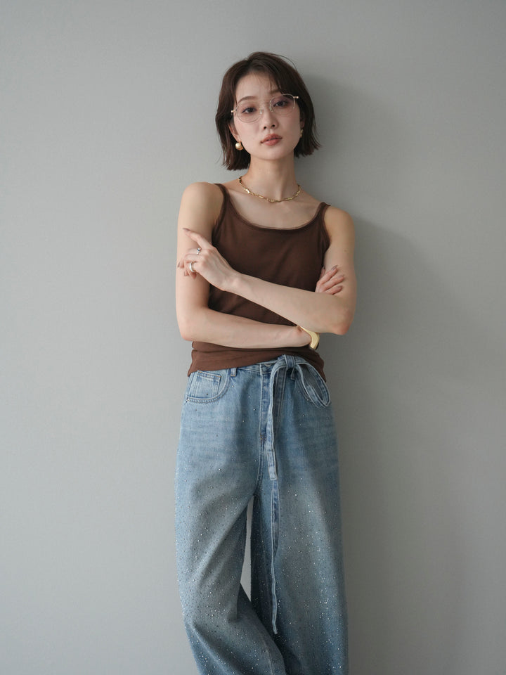[予約]カップ付リブチュールタンク/brown