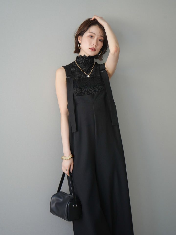 [予約]ショルダーベルト前後2wayサロペット/black