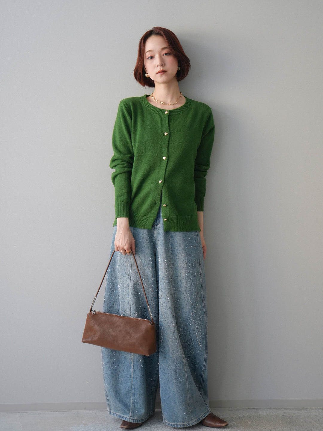 [予約]フロントビジューカーブデニムパンツ/lightblue