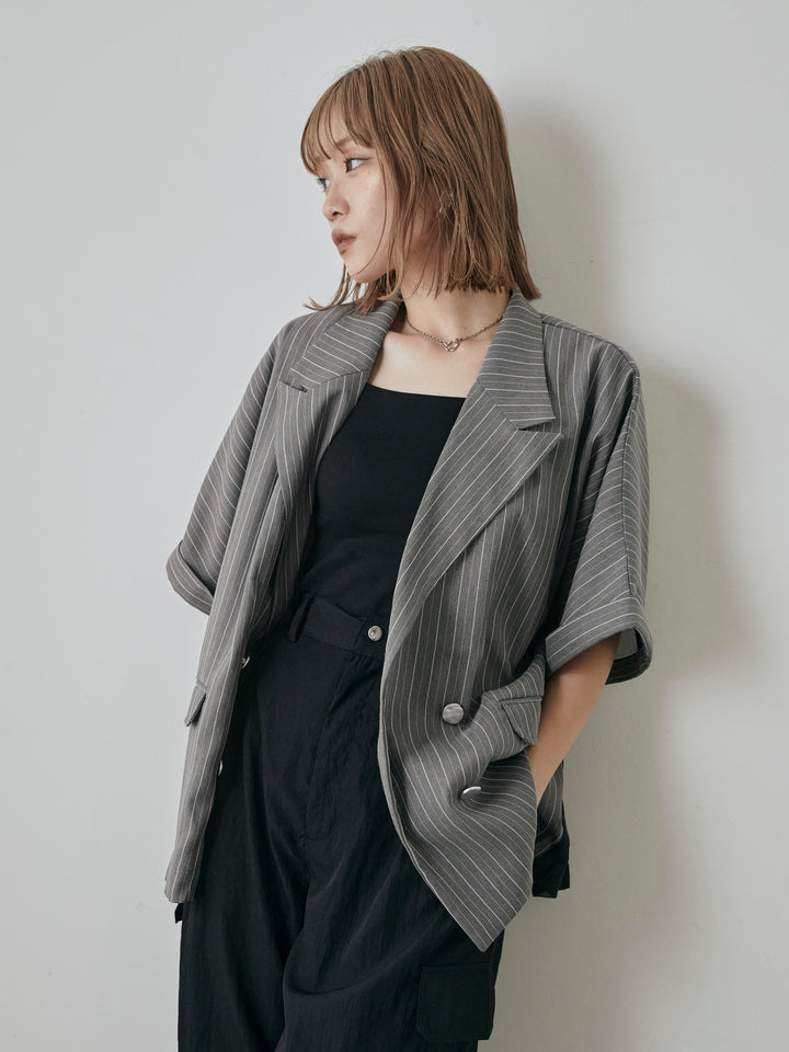 [SET]バックオーガンジーヘリンボーンストライプハーフジャケット+バックオーガンジーヘリンボーンストライプハーフジャケット(2set)