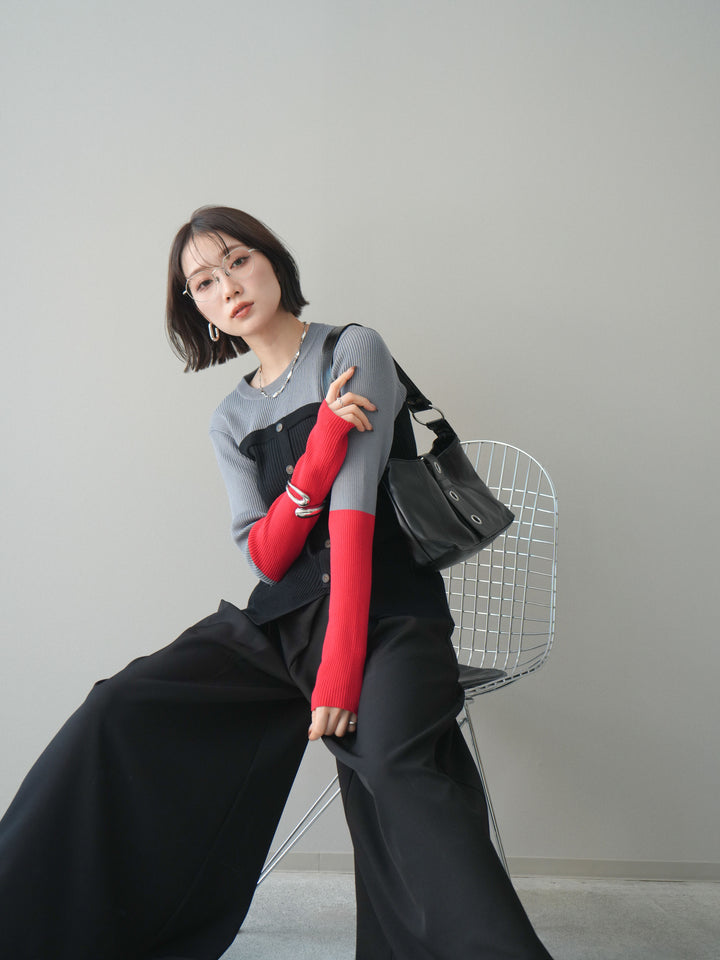 [予約]配色ビスチェドッキングリブニットトップス/gray