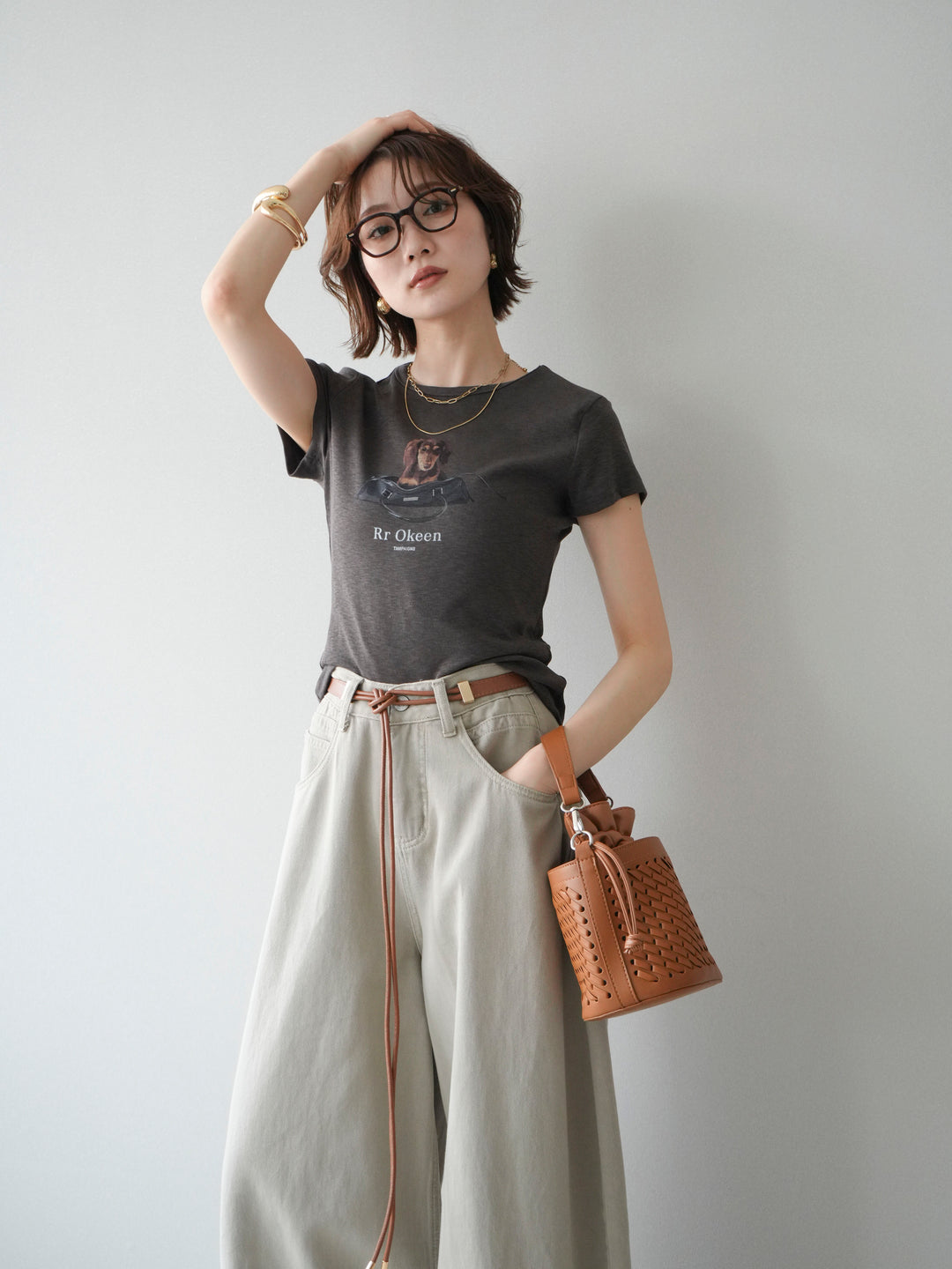 [SET]ドッグコンパクトTEE+ベルト付ボリュームデザインデニム(2set)