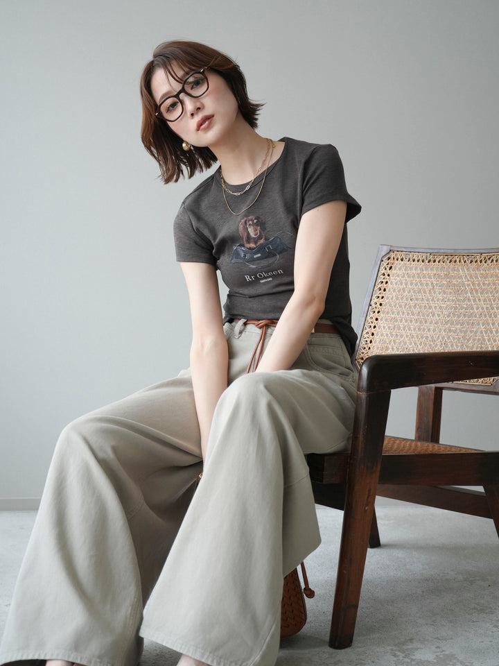 [SET]ドッグコンパクトTEE+ベルト付ボリュームデザインデニム(2set)