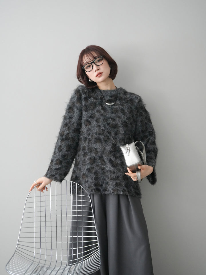 [予約]レオパードシャギーニットプルオーバー/gray
