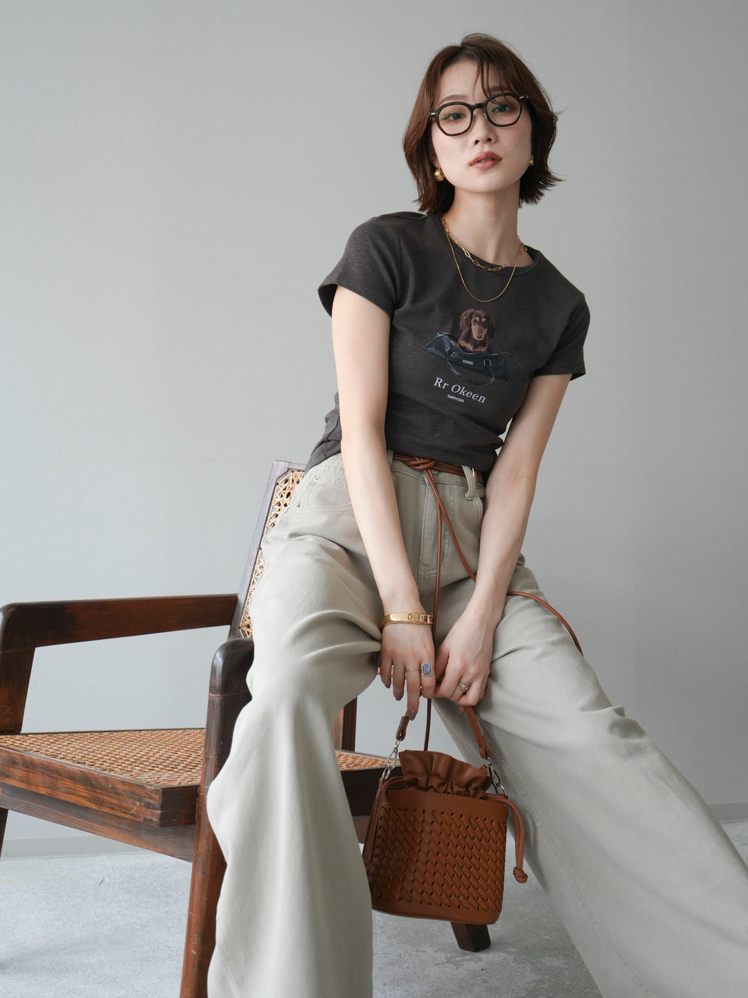[SET]ドッグコンパクトTEE+ベルト付ボリュームデザインデニム(2set)