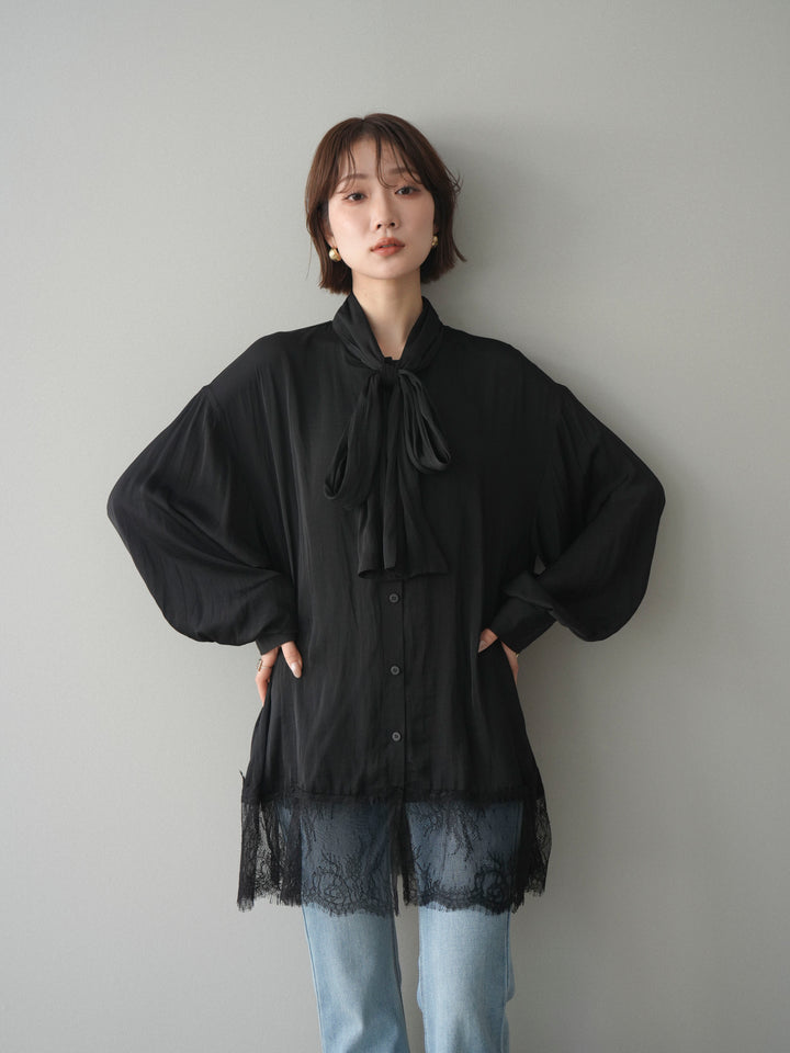 [予約]レースヘムボウタイブラウス/black