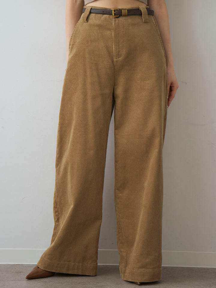 [予約]ベルト付コーディロイワイドストレートパンツ/beige