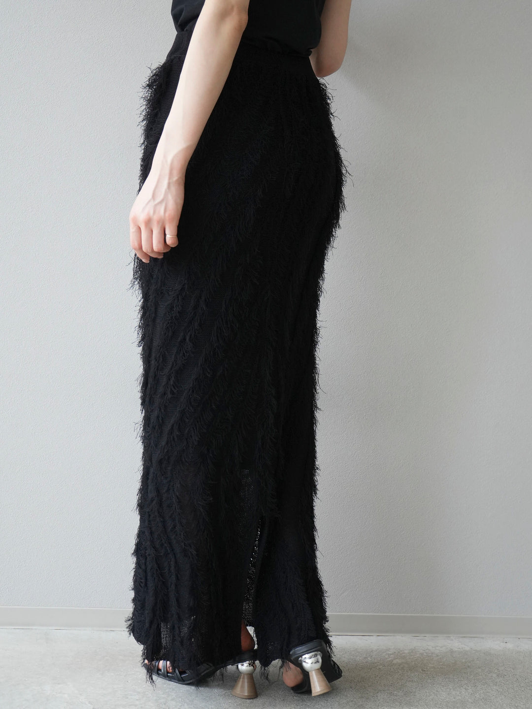 [Pre-order] Mixed fringe knit skirt/black