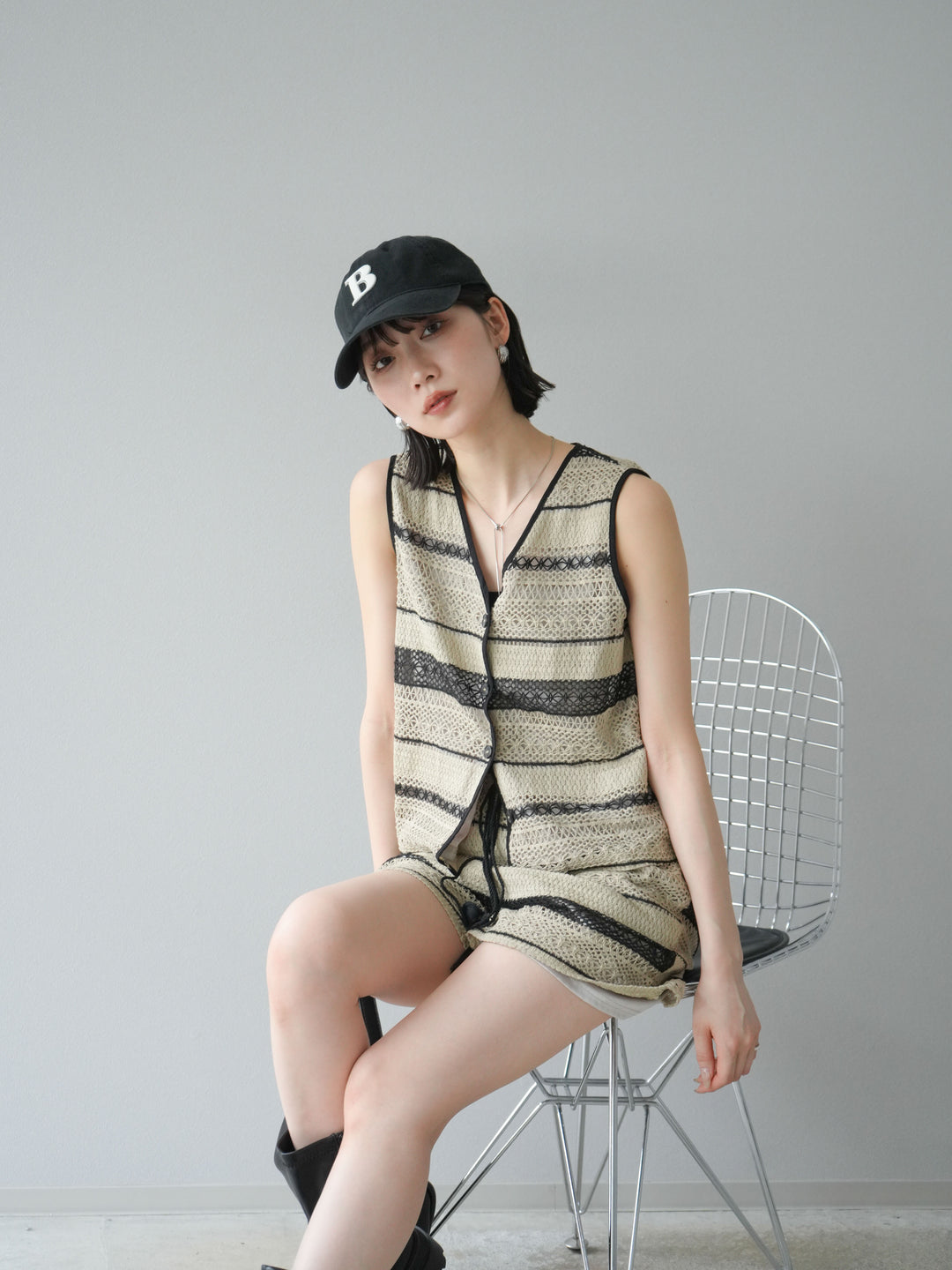 [SET]クロシェレースベスト＆ショートパンツSET UP(2set)