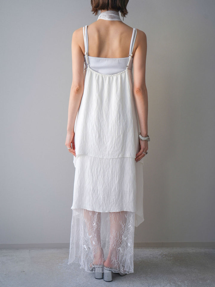 [予約]レース切替アシンメトリーワンピース/white