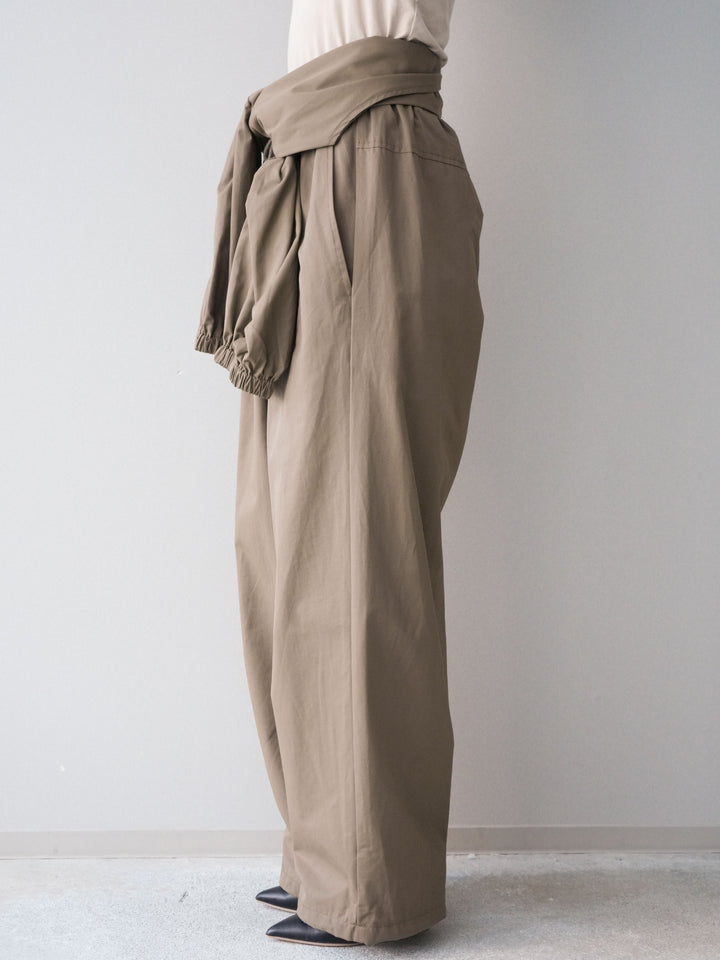 [予約]ウエスト巻きデザインドロストコットンナイロンパンツ/brown