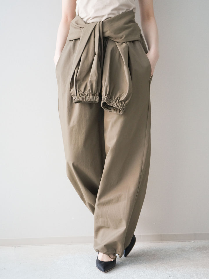 [予約]ウエスト巻きデザインドロストコットンナイロンパンツ/brown