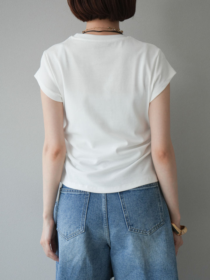 [予約]刺繍ロゴTシャツ＆レザーポーチネックレスSET /ホワイト