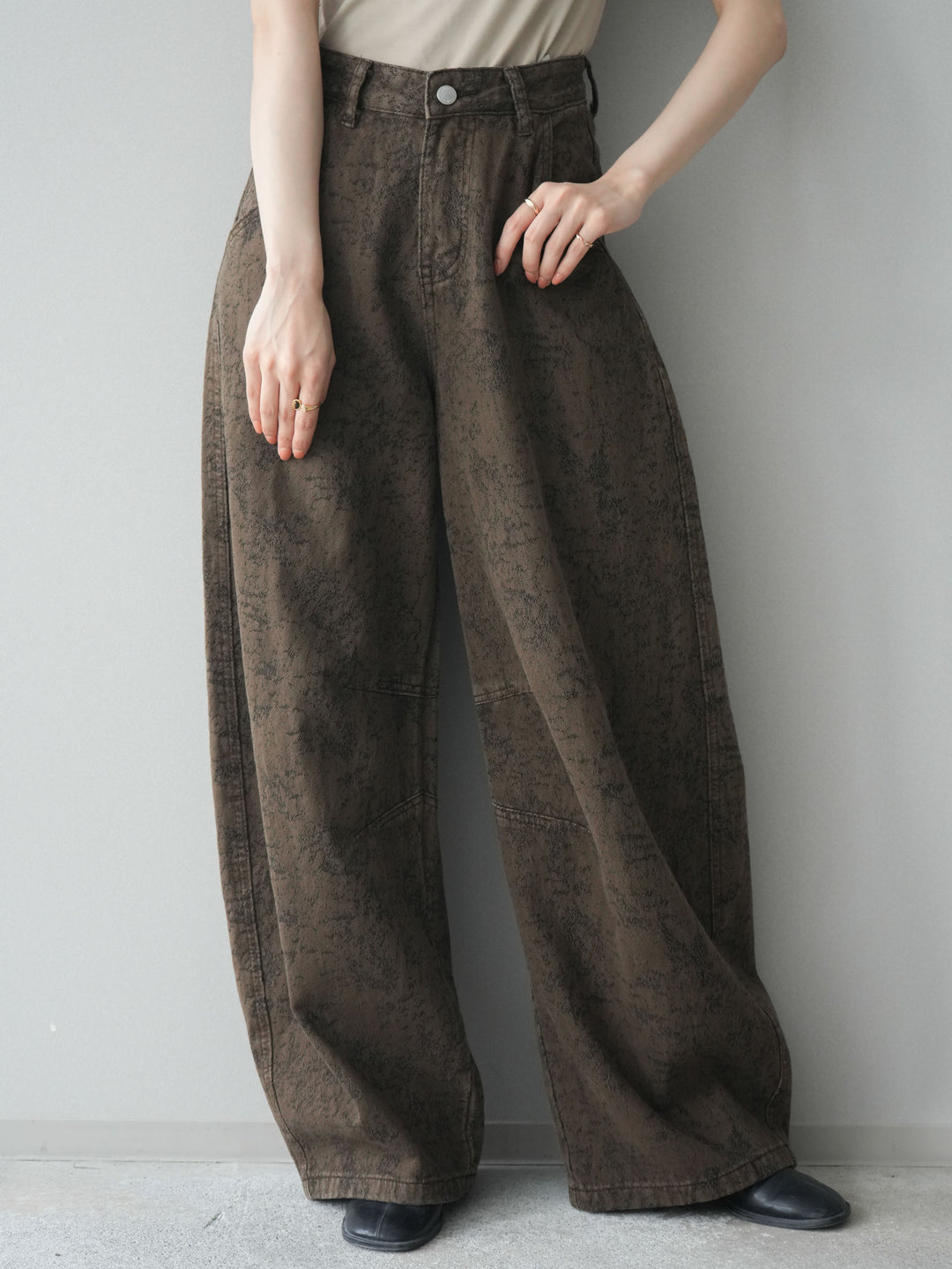 [予約]ジャガードカーブデニムパンツ/brown