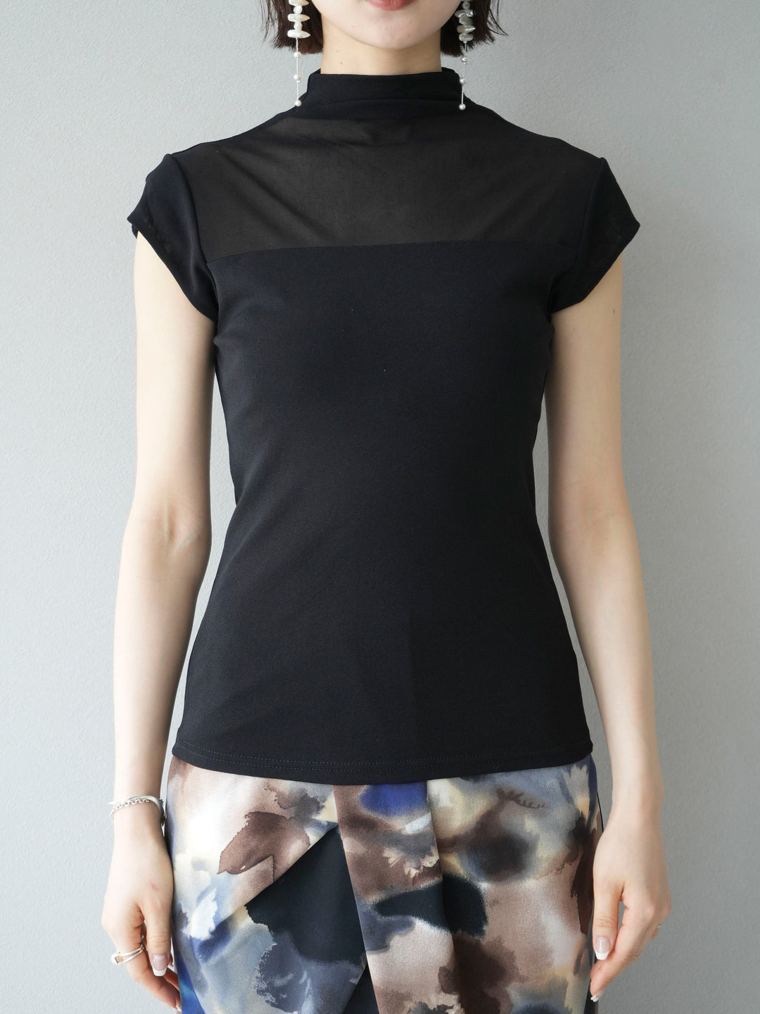[Pre-order] Sheer Switching Stretch Top/Black