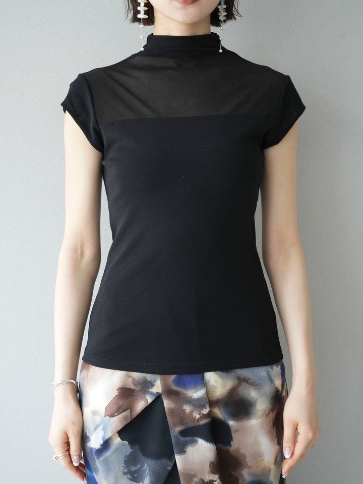 [Pre-order] Sheer Switching Stretch Top/Black