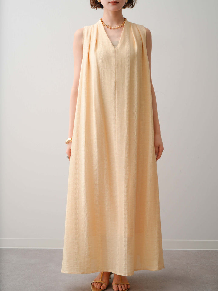 [予約]ショルダーギャザーVネックノースリワンピース/beige