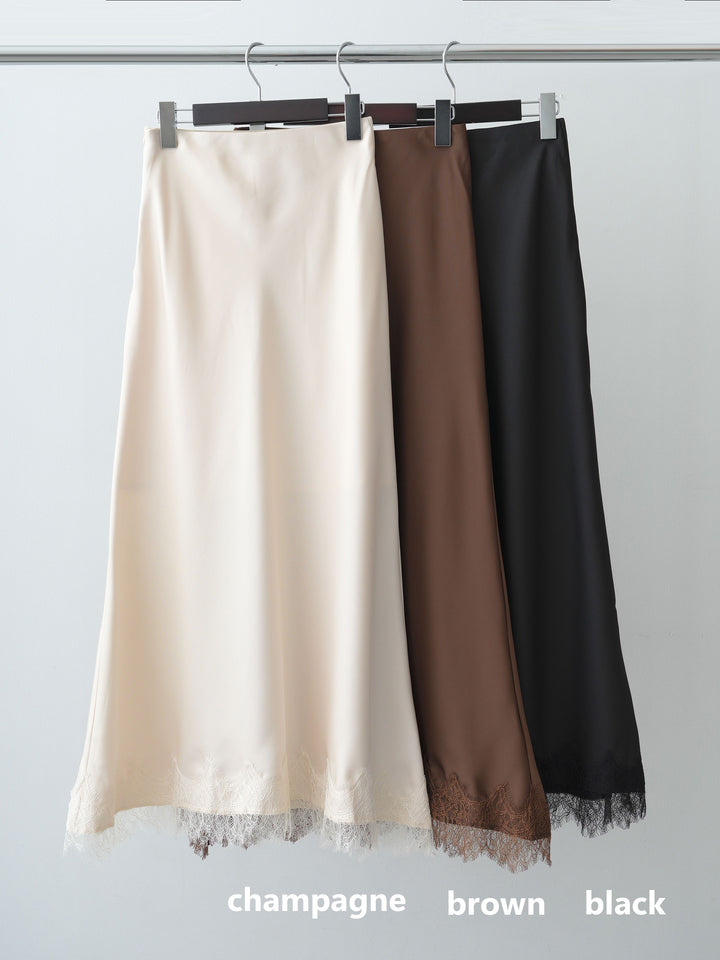 [SET]ピーチスウェードノーカラーオーバーシャツ+レースヘムサテンIラインスカート(2set)