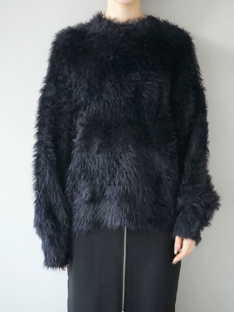 [予約]プチネックボリュームスリーブシャギーニット/ブラック